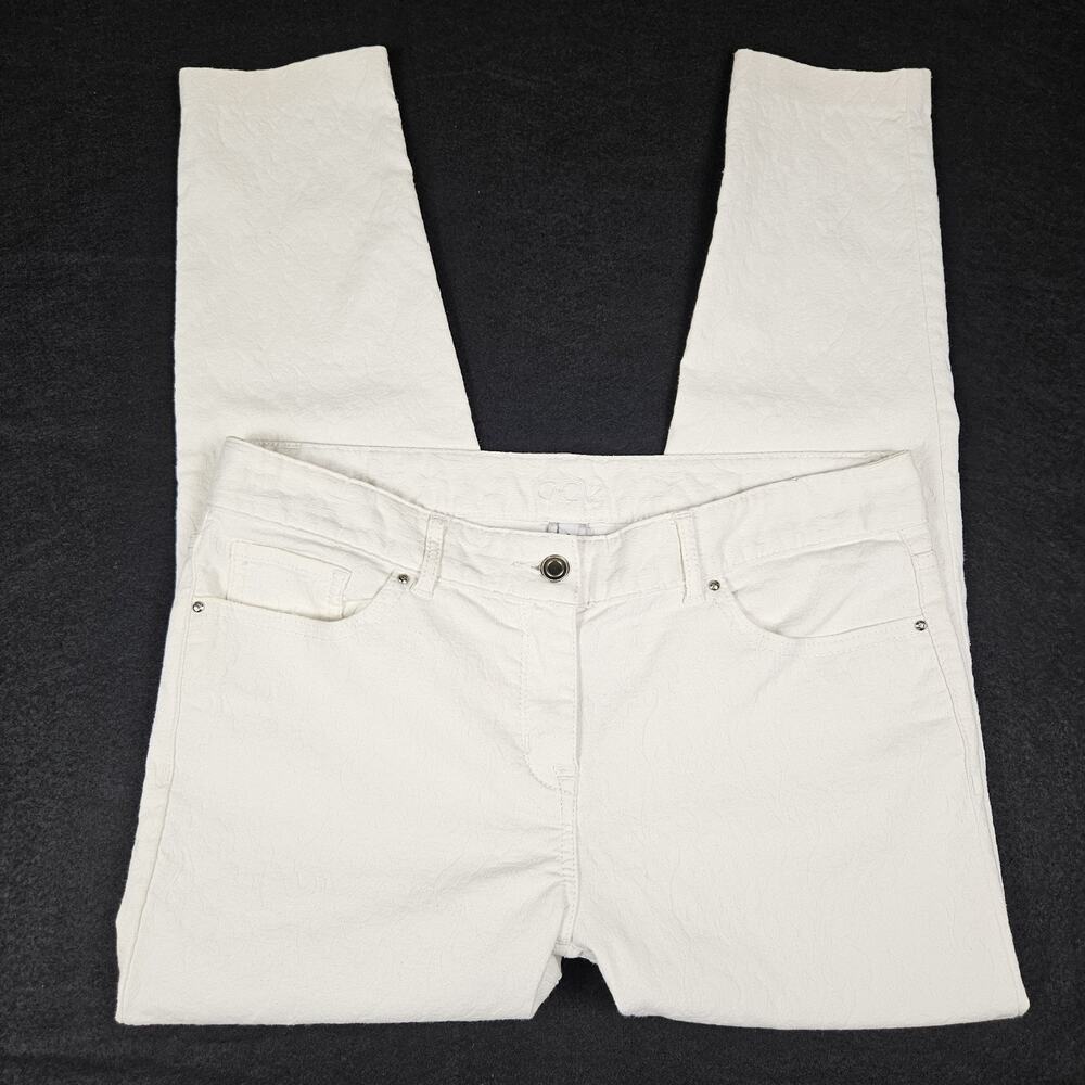 Cache Textured Stretch Jeans Womens 8 Cropped White Skinny Summer Capri Vacation